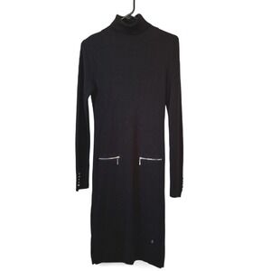 Smashed Lemon Black Knit Long Sleeve Midi Turtleneck Dress Women's Size Small